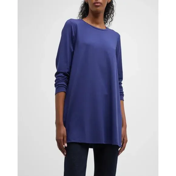 Eileen Fisher Crewneck Long Sleeve Tencel Jersey Tunic Top – Dark Blue – XL - Picture 1 of 7